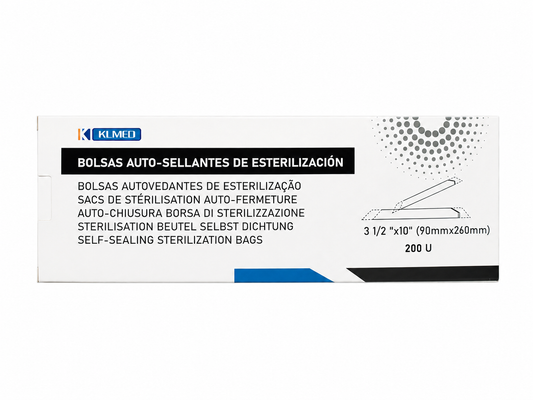 Bolsas autosellantes para autoclave 90 × 260 mm · 200 uds · KLMED