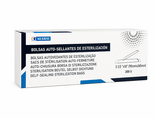 Bolsas autosellantes para autoclave 90 × 260 mm · 200 uds · KLMED