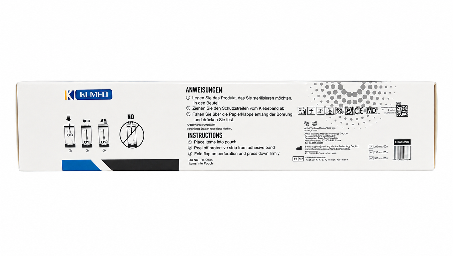 Bolsas autosellantes para autoclave 90 × 260 mm · 200 uds · KLMED