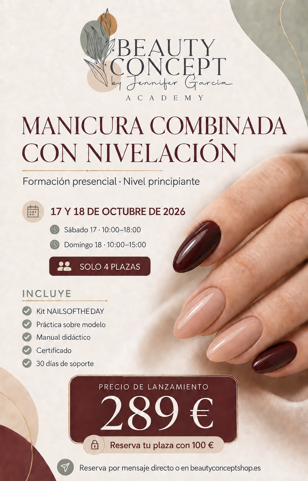 Manicura combinada con nivelación · 17 y 18 de octubre de 2026